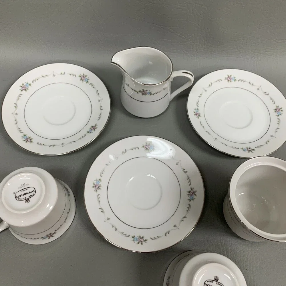 Wyndham Valencia 364 Cups Saucers Creamer Sugar Bowl Multi-color Floral Lot of 9